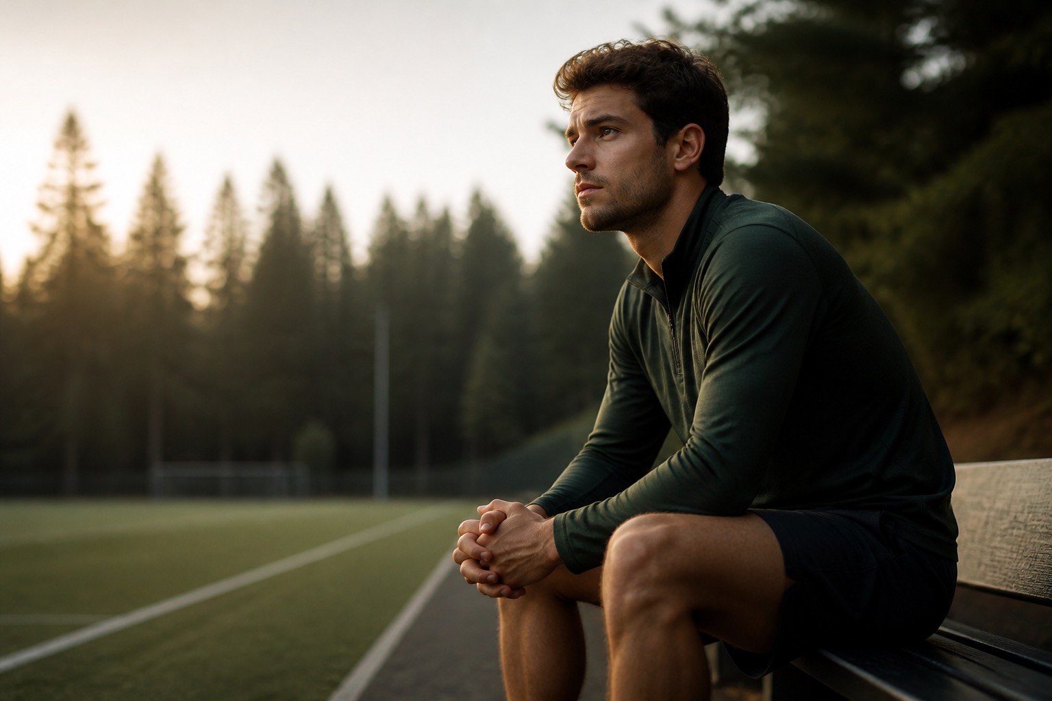 Athlete sitting quietly before performance